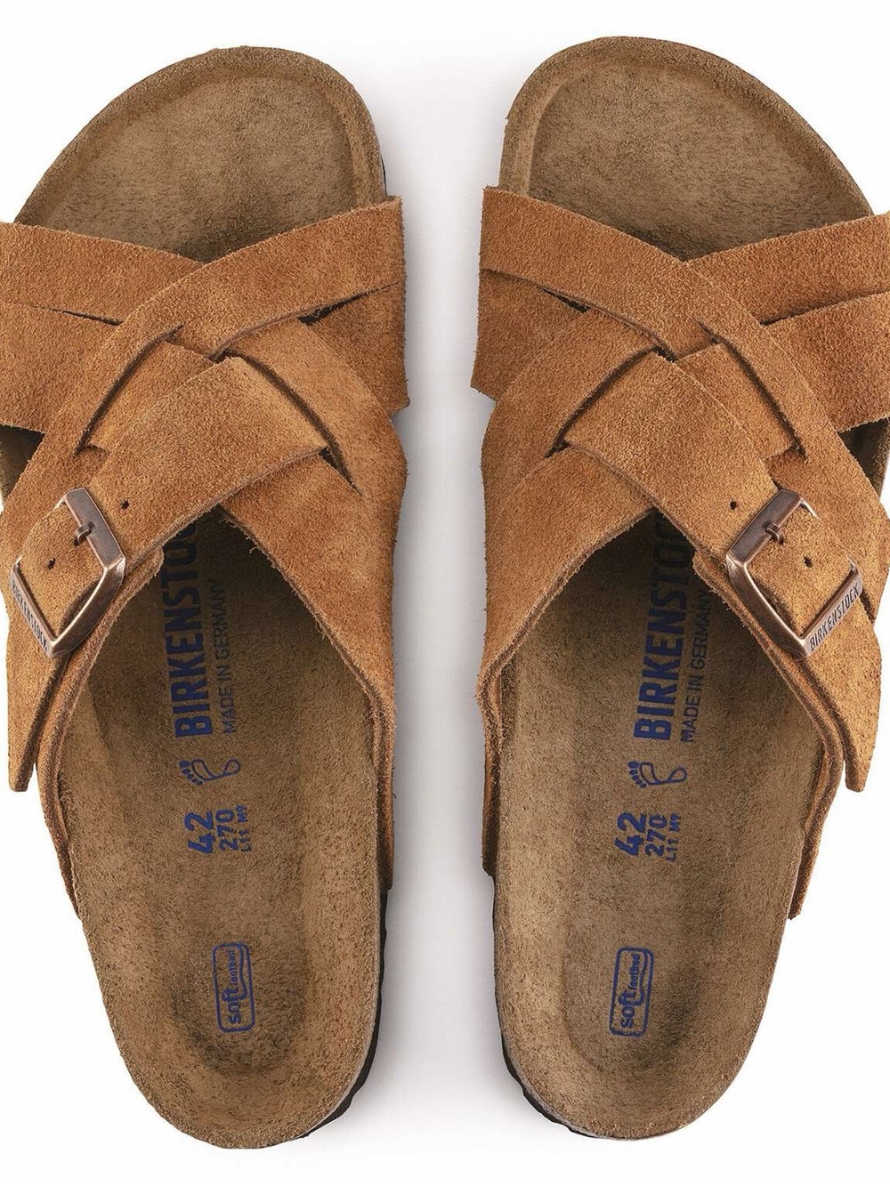 Birkenstock Lugano Soft Bed Women's Suede Crisscross Slide Sandals in Mink